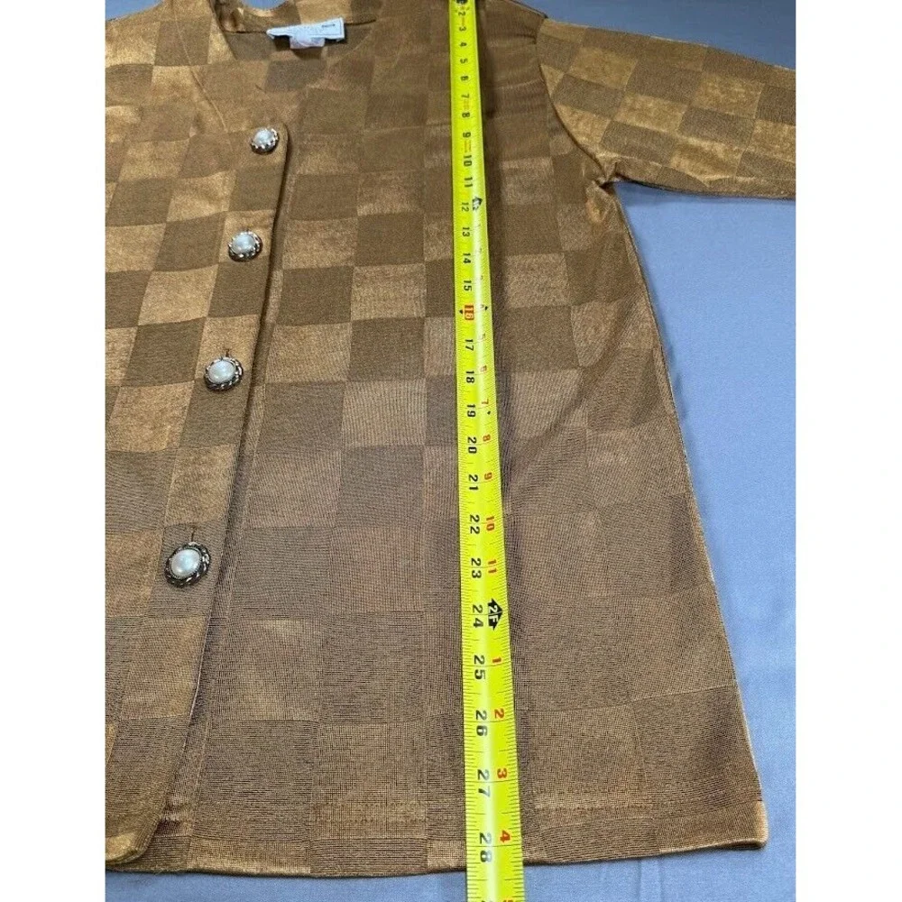 Studio G Jacket Women Small Gold Plaid V Neck‎  Long Sleeve Buttons Top